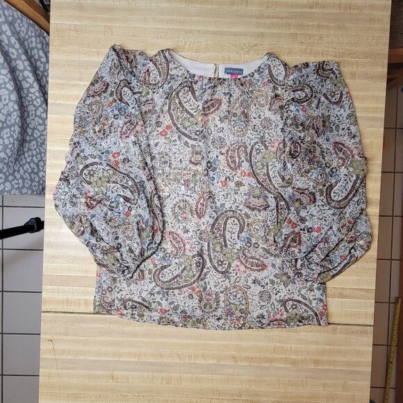 Vince Camuto Women's XS Paisley Print Long Sleeve Blouse Boho Peasant Top - Picture 2 of 7